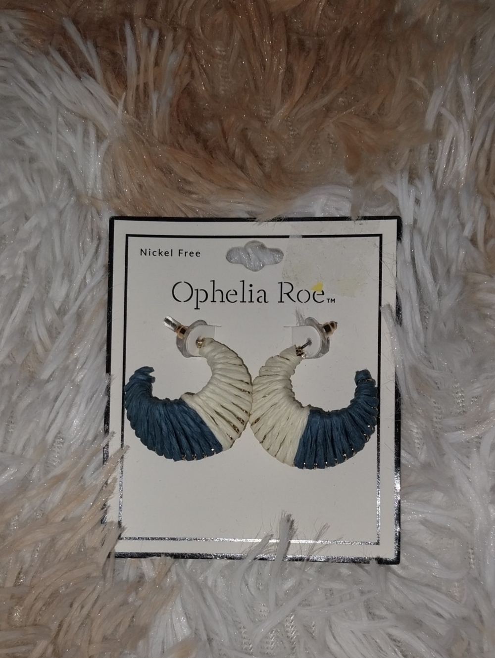 Ophelia Roe Two-Tone Navy and Cream Wrapped Hoop Earrings